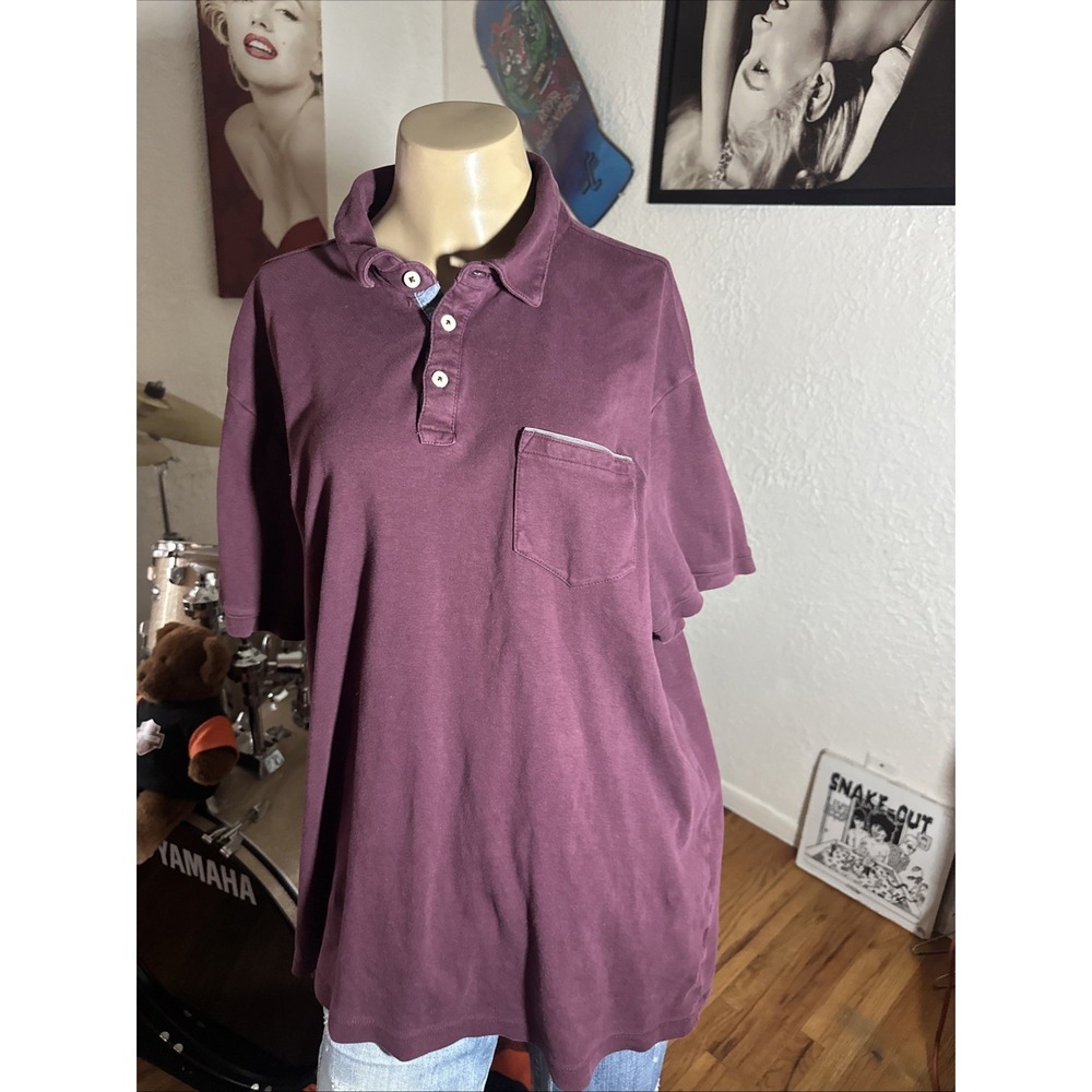 Tahari Shirt Mens Maroon Sz XL 1/4 Button-Up Polo Comfy‎ Outdoor Pocket Cotton